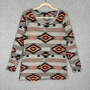 Living Doll Sweater Womens‎ XL Tan Gray Aztec Southwestern Tribal Tunic Thin
